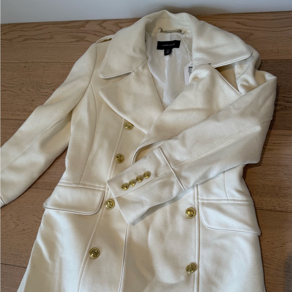 Karen Millen Cream Double-Breasted Long Coat